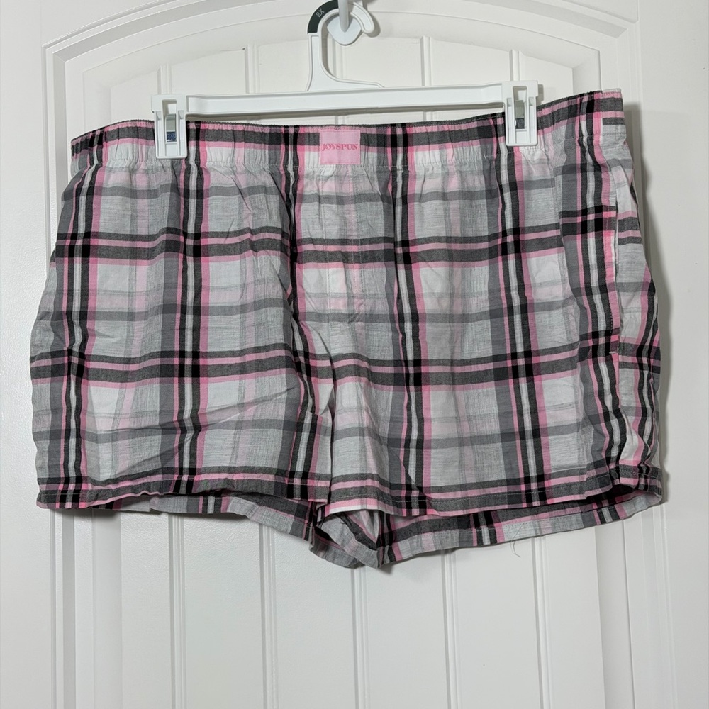 Women’s Plaid Cotton Sleep Shorts - Pink & Gray Joyspun 2X